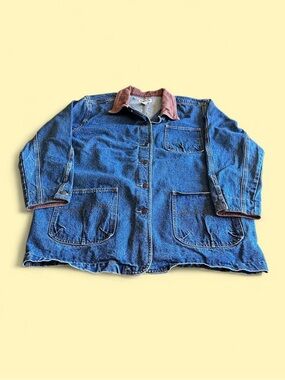 Vintage Haik’s Denim Chore Coat Women’s XL Plus Blue Brown Collar Work Jacket